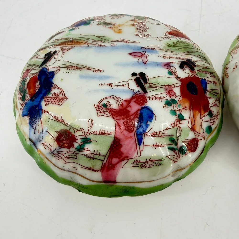 Japanese Trinket Box Japan ceramics‎ Geisha Girl trinket Cosmetics Handpainted